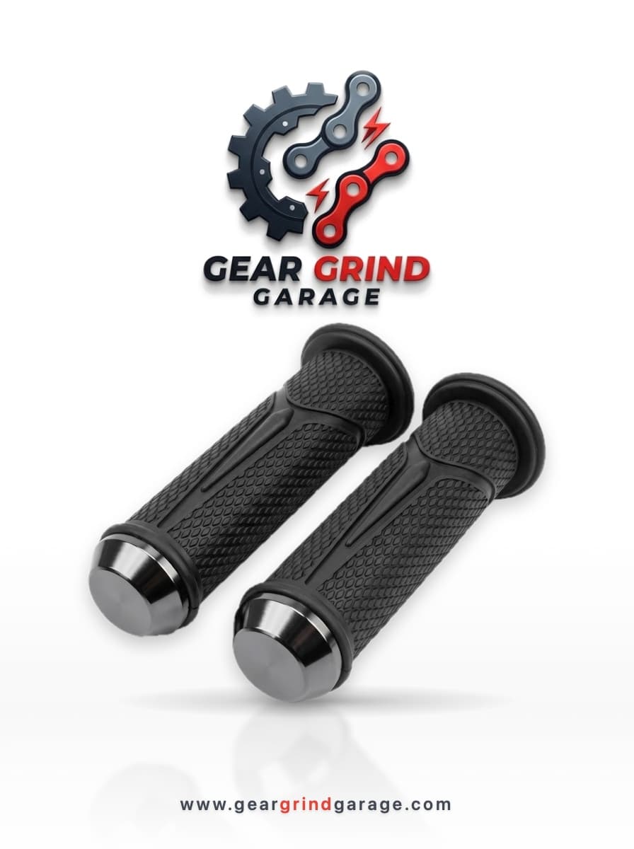 Classic Diamond Knurled Handlebar Handgrips (Black-Chrome)